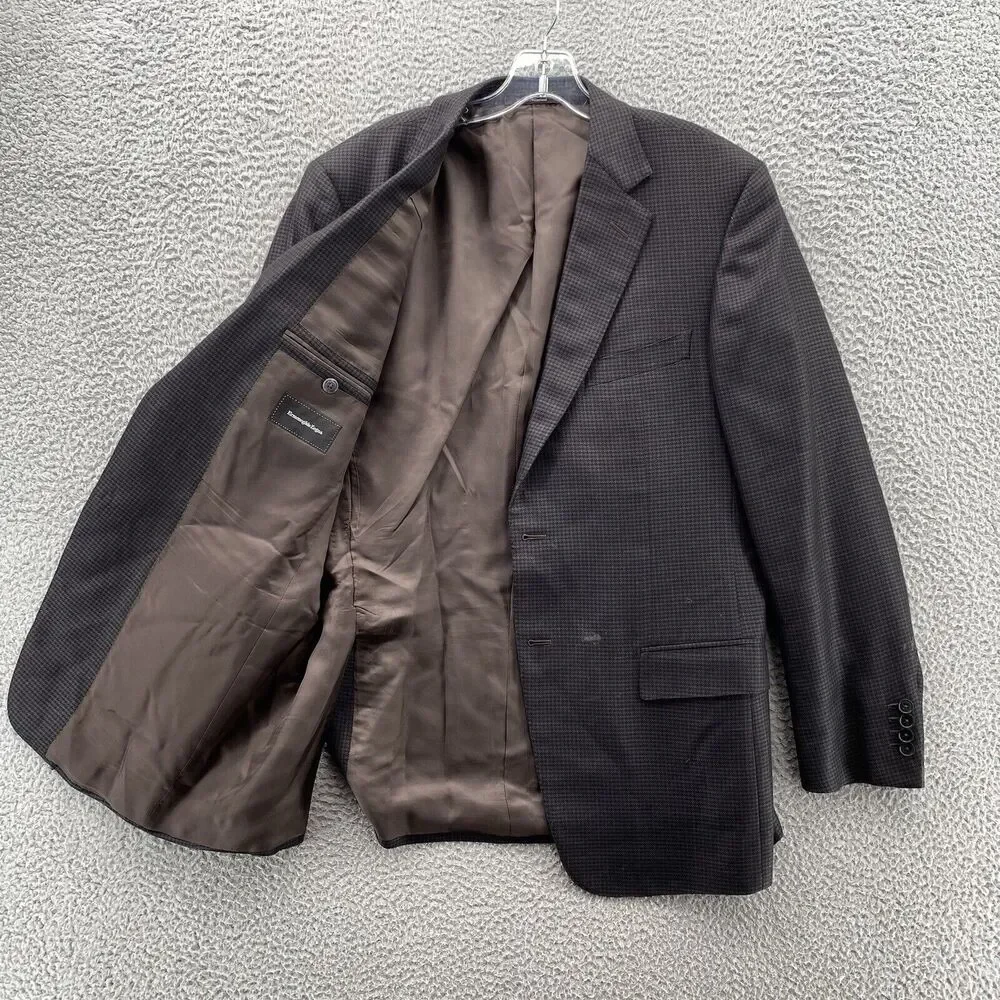 Ermenegildo Zegna Blazer Mens 52‎ R Brown Herringbone Cashmere Wool Silk Sport